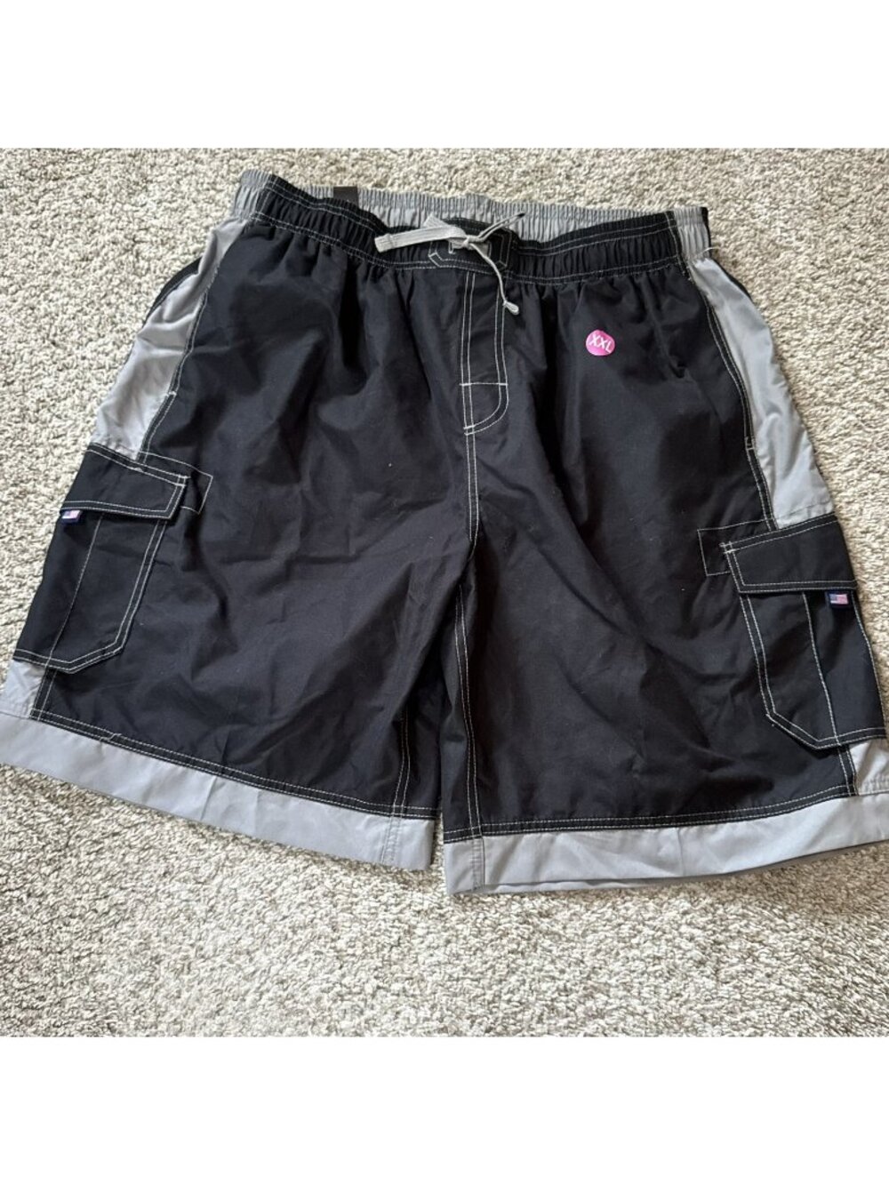 U.S. Apparel Swim Trunks Shorts Men's 2XL Activewear Black Gray Cargo Pockets